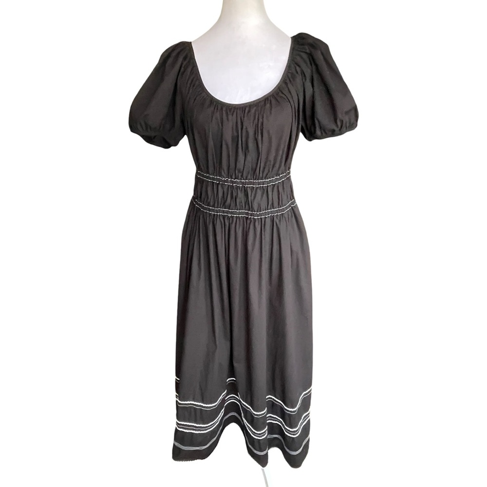 Kate Spade Ric Rac Riviera Black Puff Sleeve Smocked Midi Dress Large - Picture 4 of 15